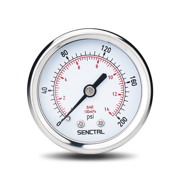 PRV-Tex 0-200 Psi Pressure Gauge, 1/4" NPT, 2" Dial, Back Mount