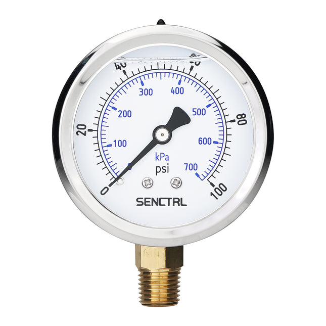 0-100 Psi Silicone Oil Filled Pressure Gauge, 1/4" NPT, 2.5" Dial