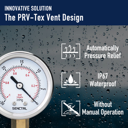 PRV-Tex -30-0 inHg Vacuum Pressure Gauge, 1/4" NPT, 2" Dial