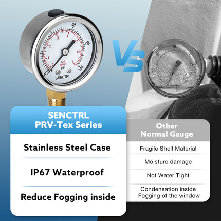 PRV-Tex 0-100 Psi Pressure Gauge, 1/4" NPT, 2" Dial