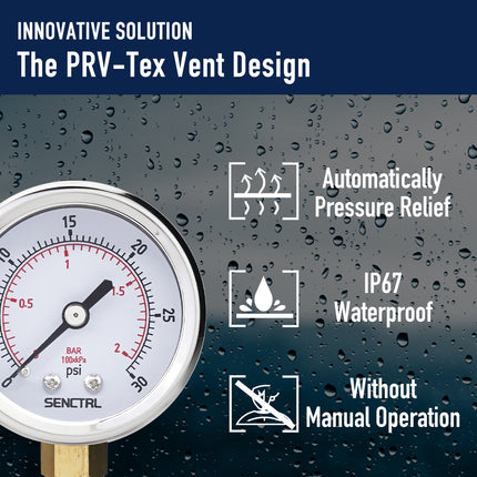 PRV-Tex 0-30 Psi Pressure Gauge, 1/4" NPT, 2" Dial
