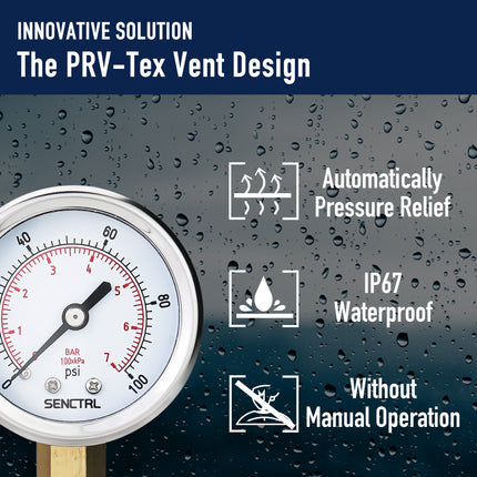 PRV-Tex 0-100 Psi Pressure Gauge, 1/4" NPT, 2" Dial, Lead Free