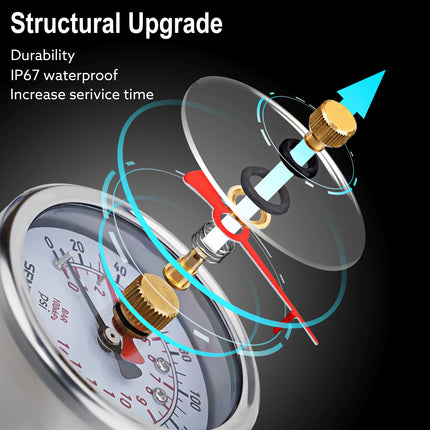 0-200 Psi Water Pressure Gauge with Lazy Hand, 3/4" GHT, 2.5" Dial, Lead Free