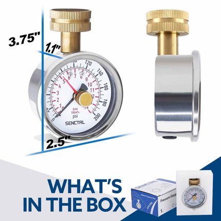 0-200 Psi Water Pressure Gauge with Lazy Hand, 3/4" GHT, 2.5" Dial, Lead Free