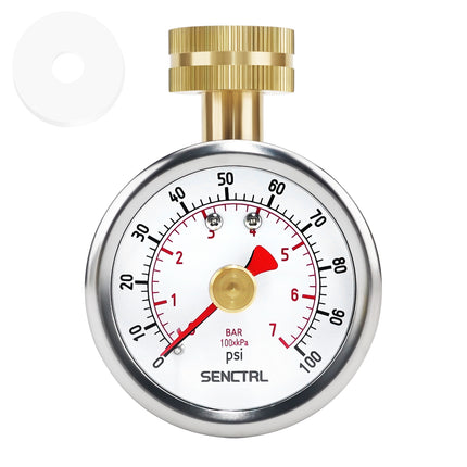 0-100 Psi Water Pressure Gauge with Lazy Hand, 3/4" GHT, 2.5" Dial, Lead Free