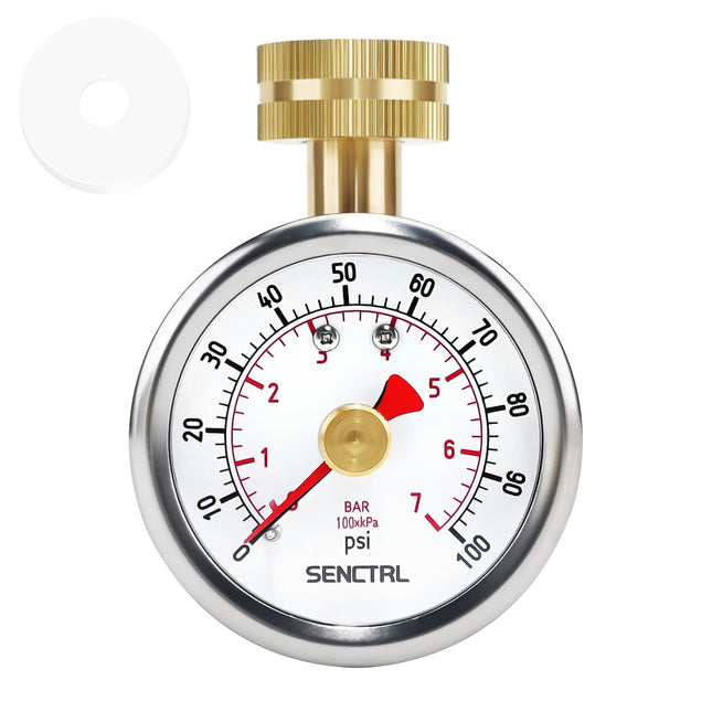 0-100 Psi Water Pressure Gauge with Lazy Hand, 3/4" GHT, 2.5" Dial, Lead Free