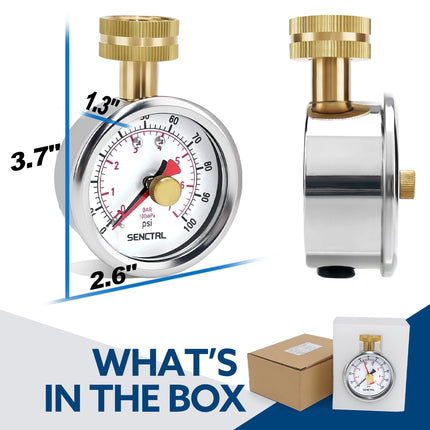 0-100 Psi Water Pressure Gauge with Lazy Hand, 3/4" GHT, 2.5" Dial, Lead Free