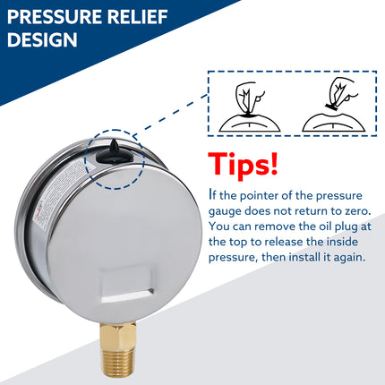 0-300 Psi Glycerine Filled Pressure Gauge, 1/4" NPT, 2.5" Dial