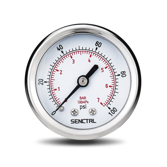 PRV-Tex 0-100 Psi Pressure Gauge, 1/4" NPT, 2" Dial, Back Mount