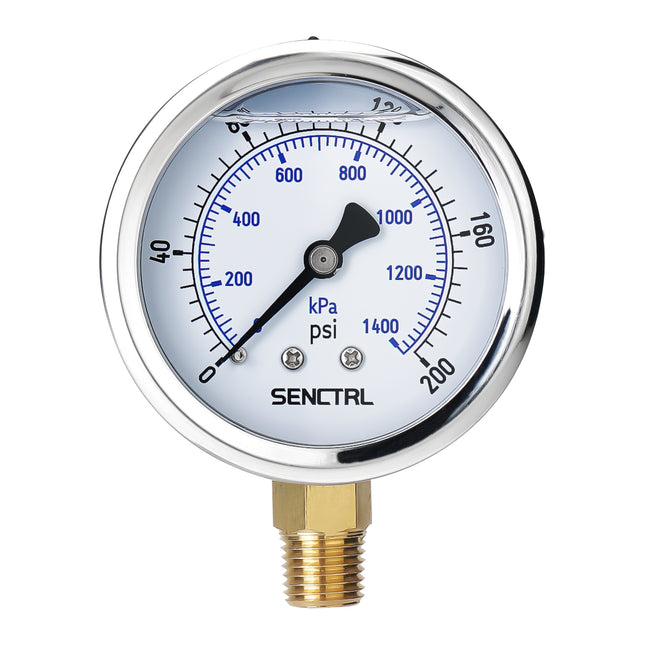 0-200 Psi Silicone Oil Filled Pressure Gauge, 1/4" NPT, 2.5" Dial