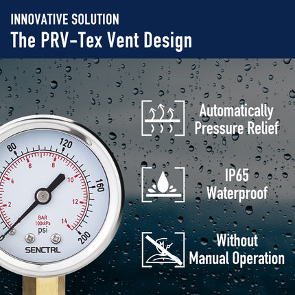PRV-Tex 0-200 Psi Pressure Gauge, 1/8" NPT, 2" Dial