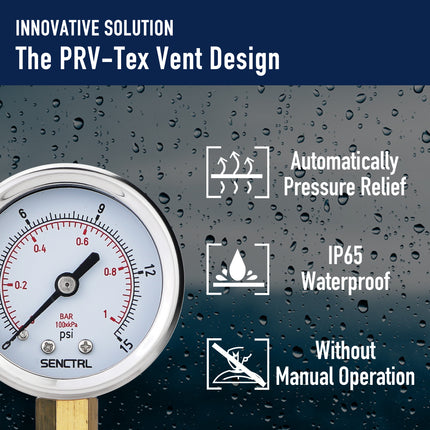 PRV-Tex 0-15 Psi Pressure Gauge, 1/4" NPT, 2" Dial