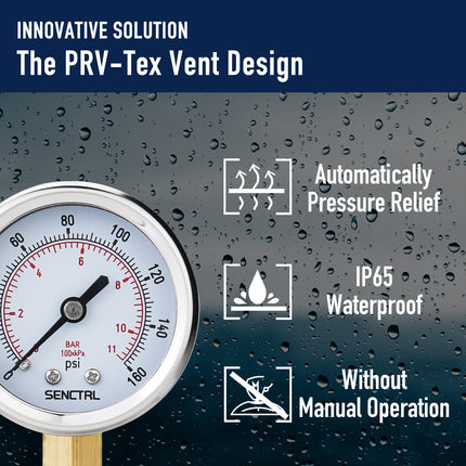 PRV-Tex 0-160 Psi Pressure Gauge, 1/4" NPT, 2" Dial