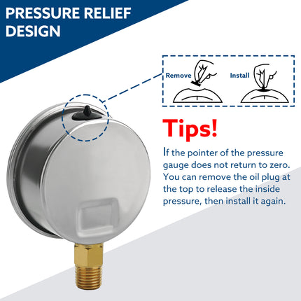 0-30 Psi Glycerine Filled Pressure Gauge, 1/4" NPT, 2.5" Dial