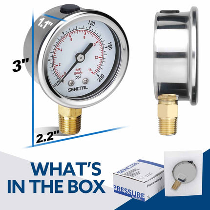 PRV-Tex 0-200 Psi Pressure Gauge, 1/4" NPT, 2" Dial