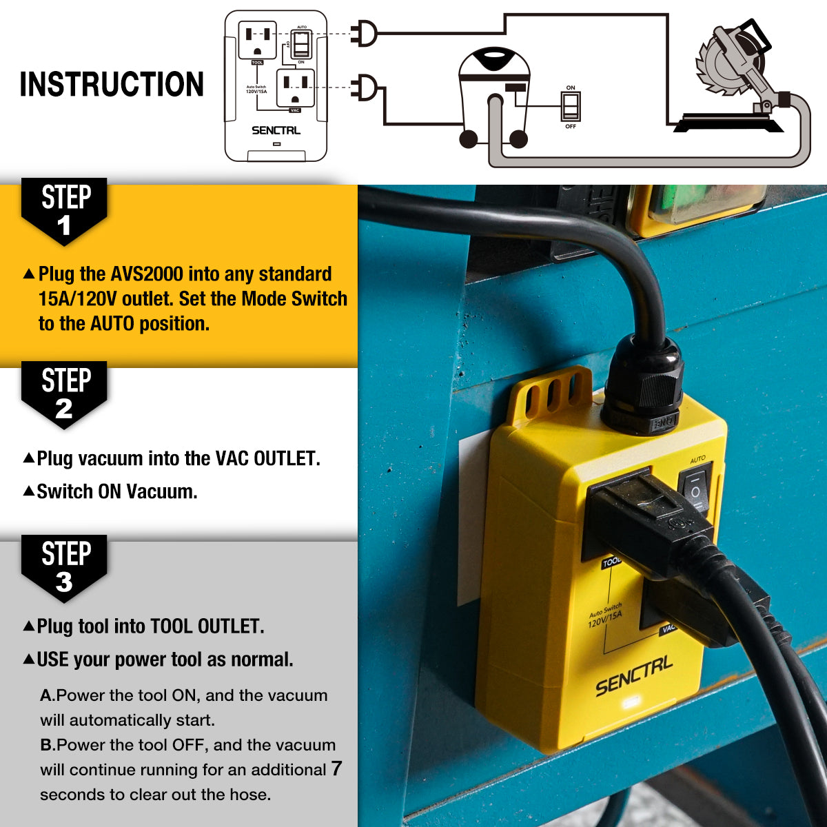 SENCTRL Automatic Vacuum Switch Allow Power Tool/Table Saw To Turn Vac ...