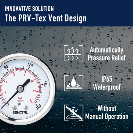 PRV-Tex 0-200 Psi Pressure Gauge, 1/8" NPT, 2" Dial, Back Mount