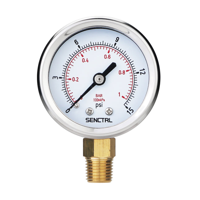 PRV-Tex 0-15 Psi Pressure Gauge, 1/4" NPT, 2" Dial